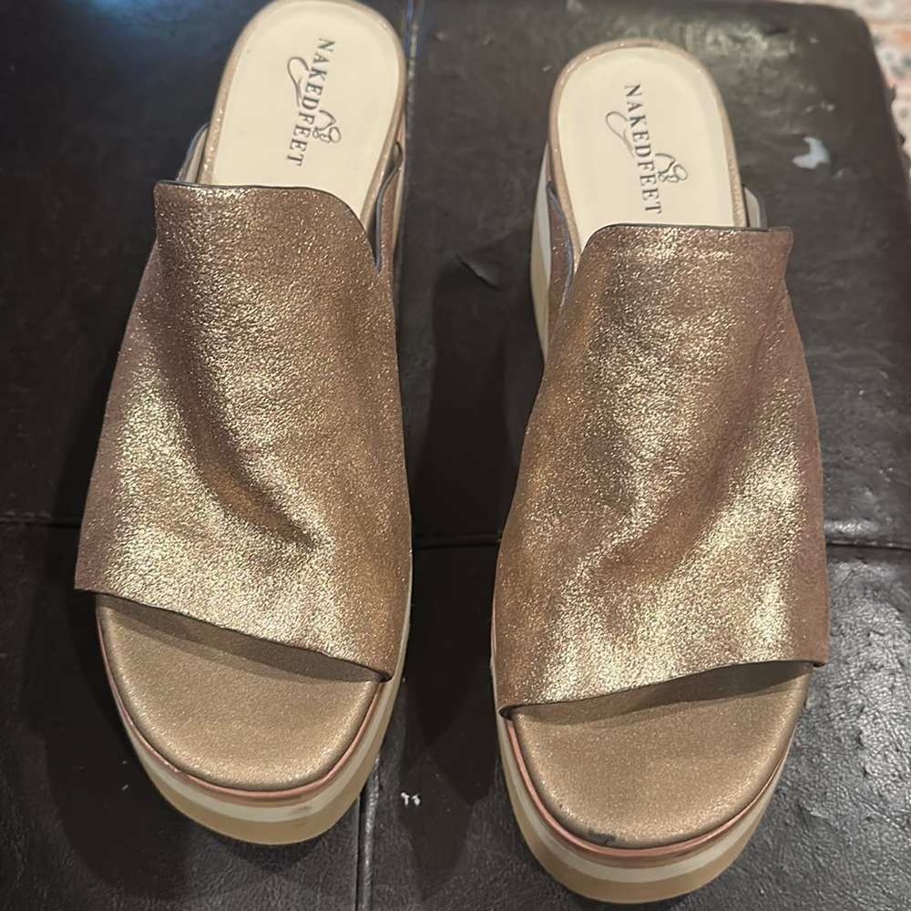 Naked Feet Gold Platform Sandals Size 9